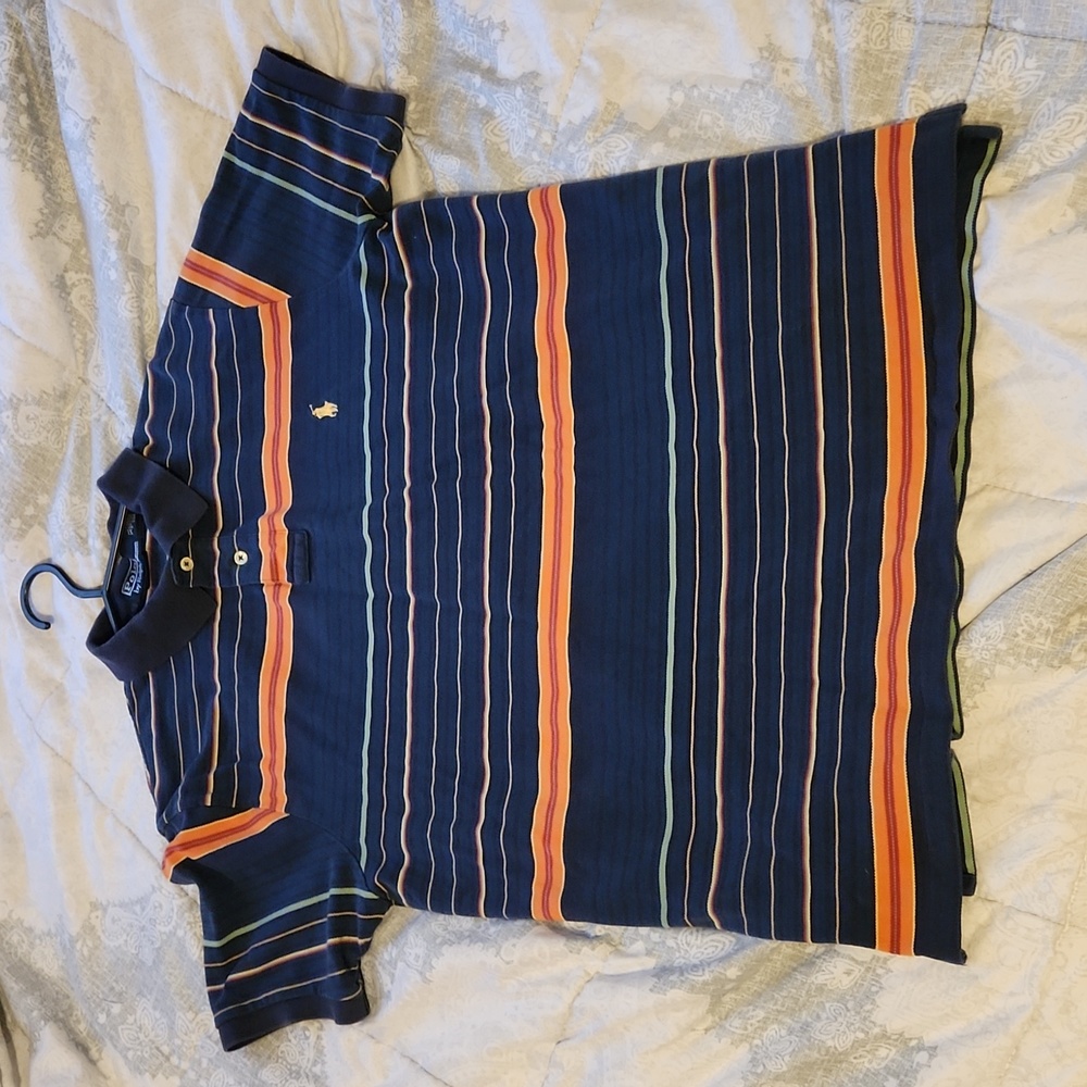 Ralph Lauren Polo Striped Multi Color 1/4 Button Down Polo Shirt Vintage 90s